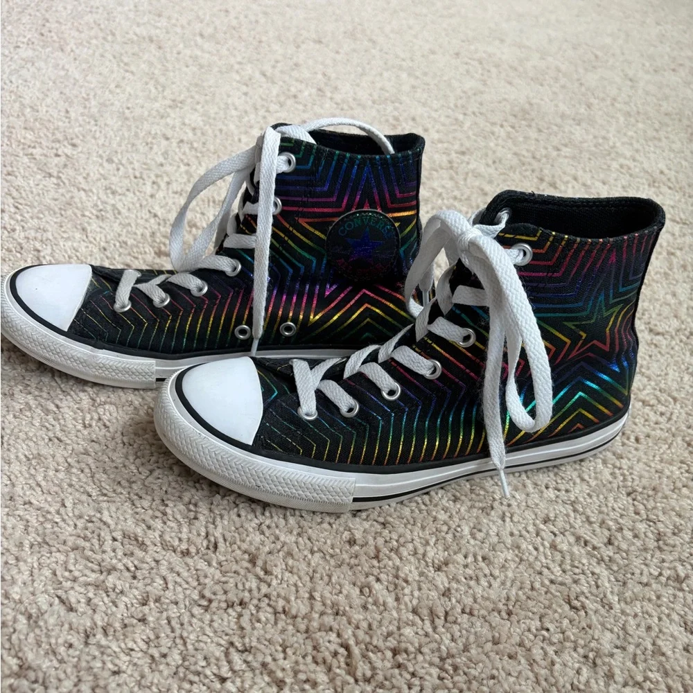 Converse Kids' Black and Rainbow High-Top Sneakers size 3.5